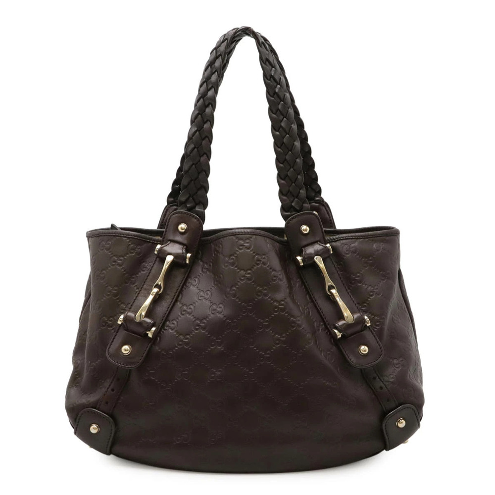 Gucci Guccissima Horsebit Shoulder Bag Hobo Braided Leather Dark Brown